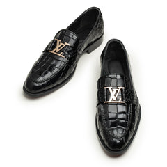 Classic Croc-Embossed Loafers (Black)