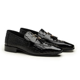 Classic Croc-Embossed Tassel Loafers (Black)