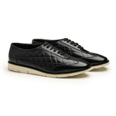 Quilted Lace-Up Leather Shoes (Black)