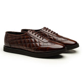 Quilted Lace-Up Leather Shoes (Brown)