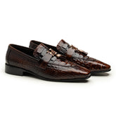 Classic Croc-Embossed Tassel Loafers (Brown)