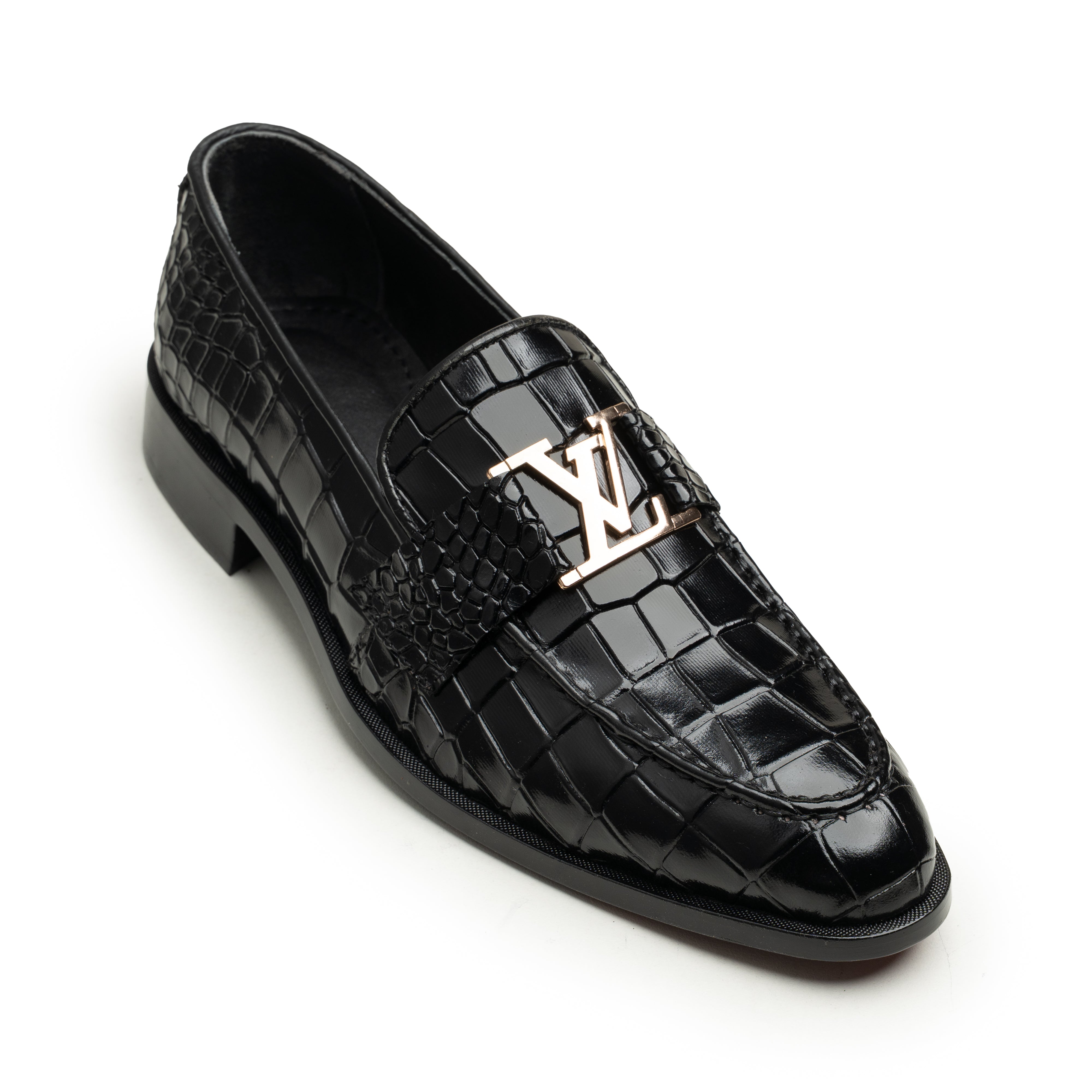 Classic Croc-Embossed Loafers (Black)