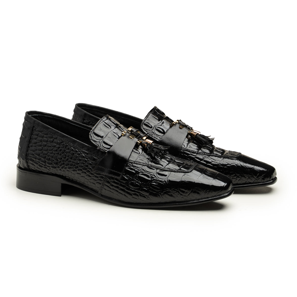 Classic Croc-Embossed Tassel Loafers (Black)