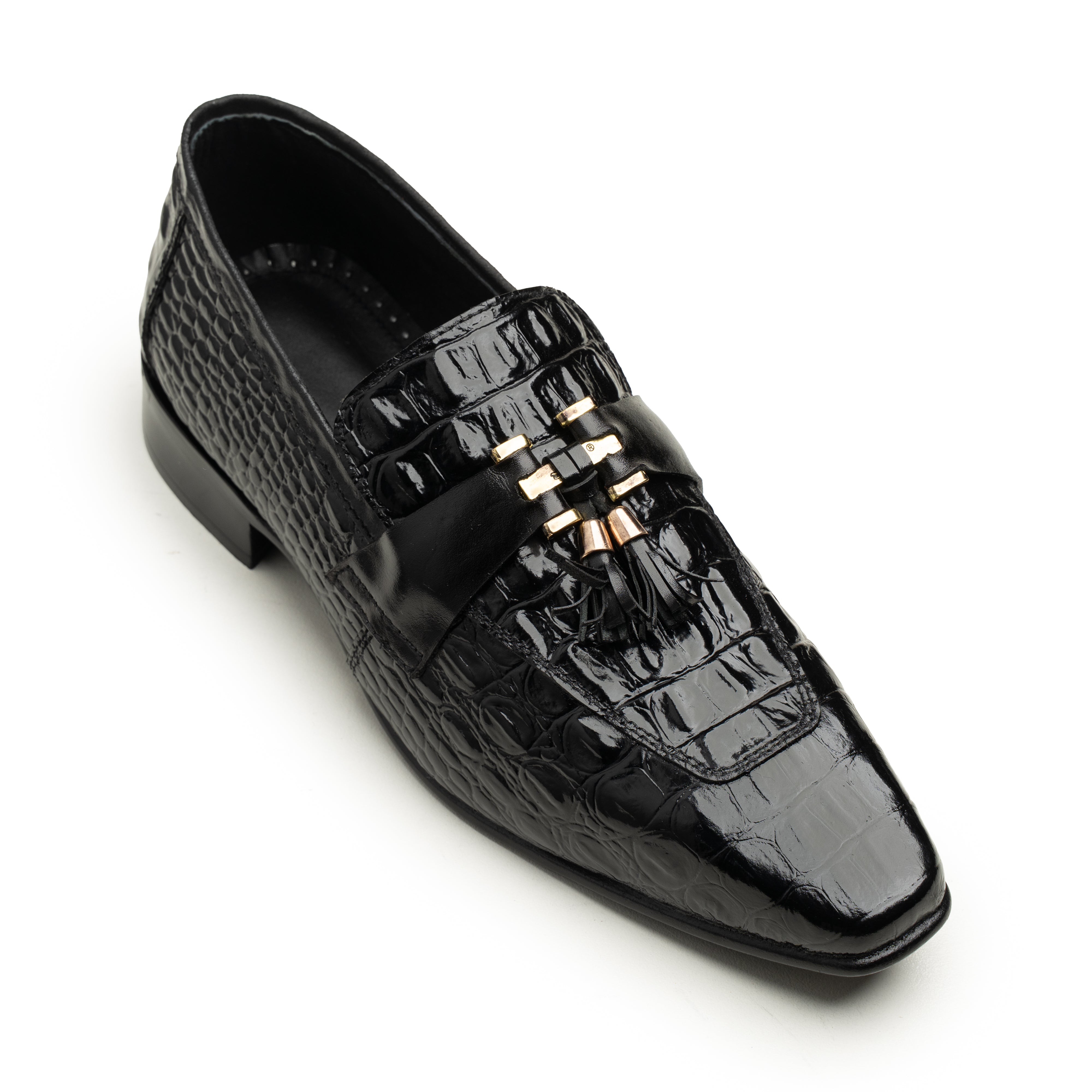 Classic Croc-Embossed Tassel Loafers (Black)