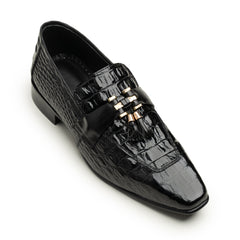 Classic Croc-Embossed Tassel Loafers (Black)