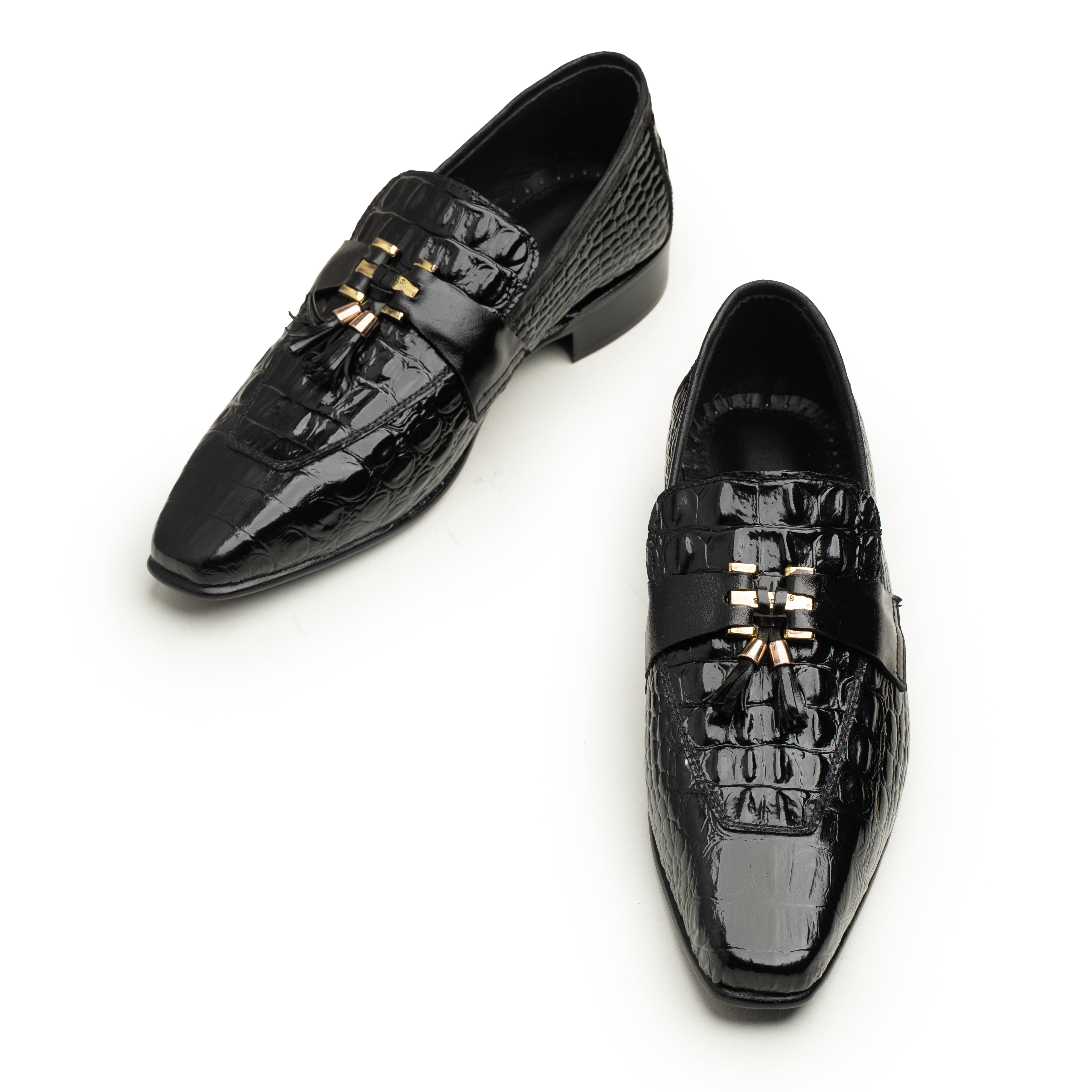Classic Croc-Embossed Tassel Loafers (Black)