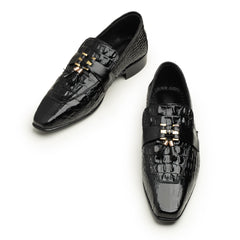 Classic Croc-Embossed Tassel Loafers (Black)