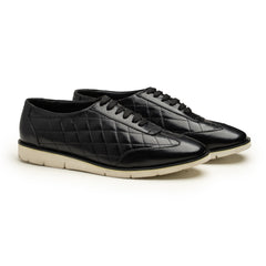 Quilted Lace-Up Leather Shoes (Black)