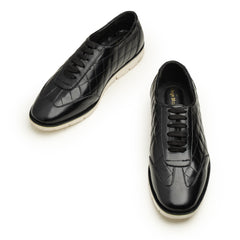 Quilted Lace-Up Leather Shoes (Black)