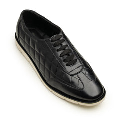 Quilted Lace-Up Leather Shoes (Black)