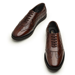 Quilted Lace-Up Leather Shoes (Brown)