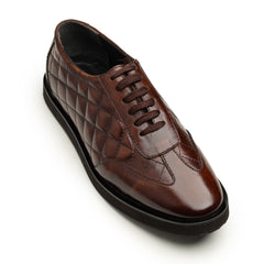 Quilted Lace-Up Leather Shoes (Brown)